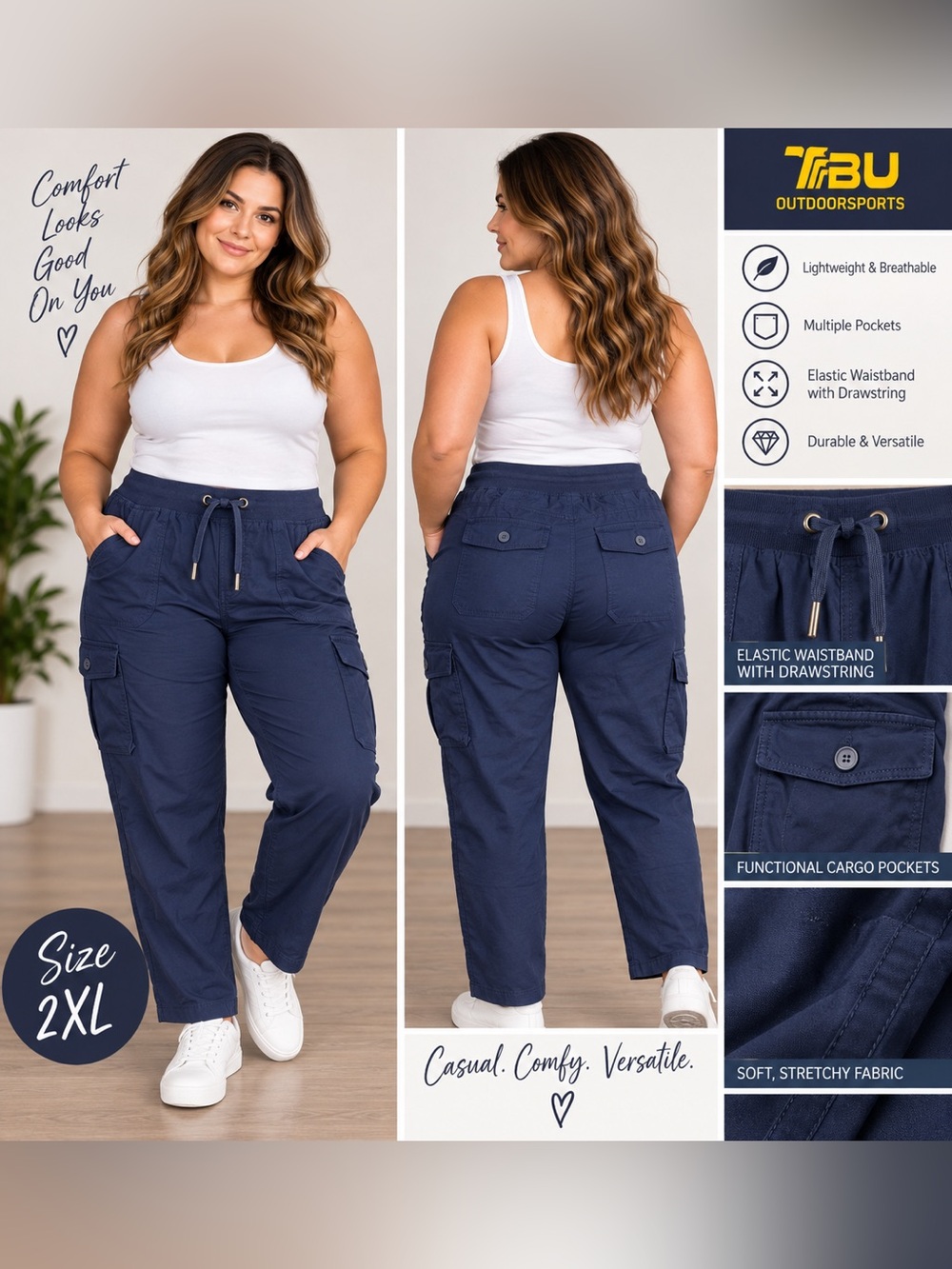 Women's Plus Cargo Jogger Pants - Navy